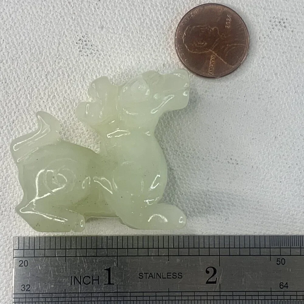 Chinese Jade Foo Dog Pixiu Figurine Carved Mythical Animal Figure Statue Vintage